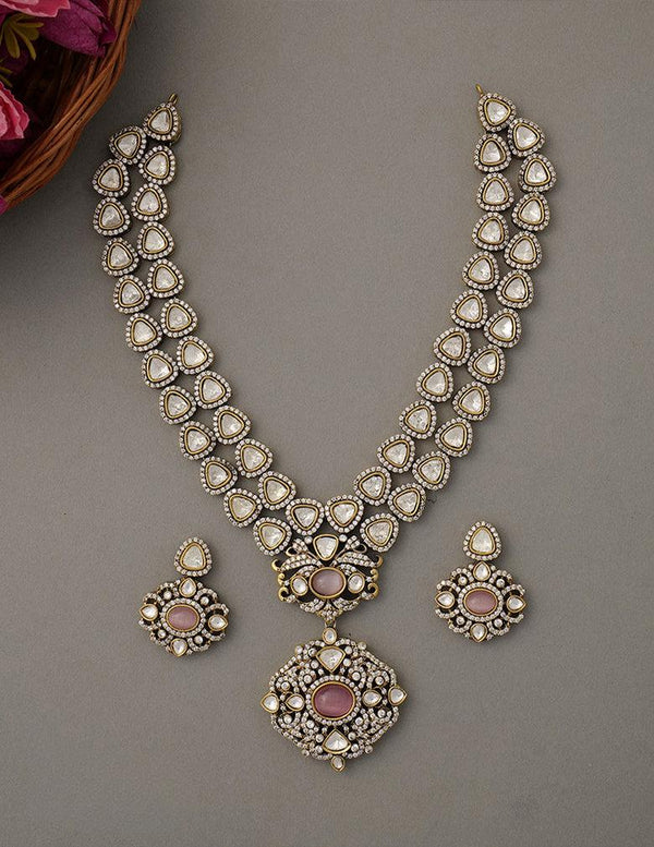 Polki Kundan Ad Stone Pendant Necklace Earrings Jewellery Set