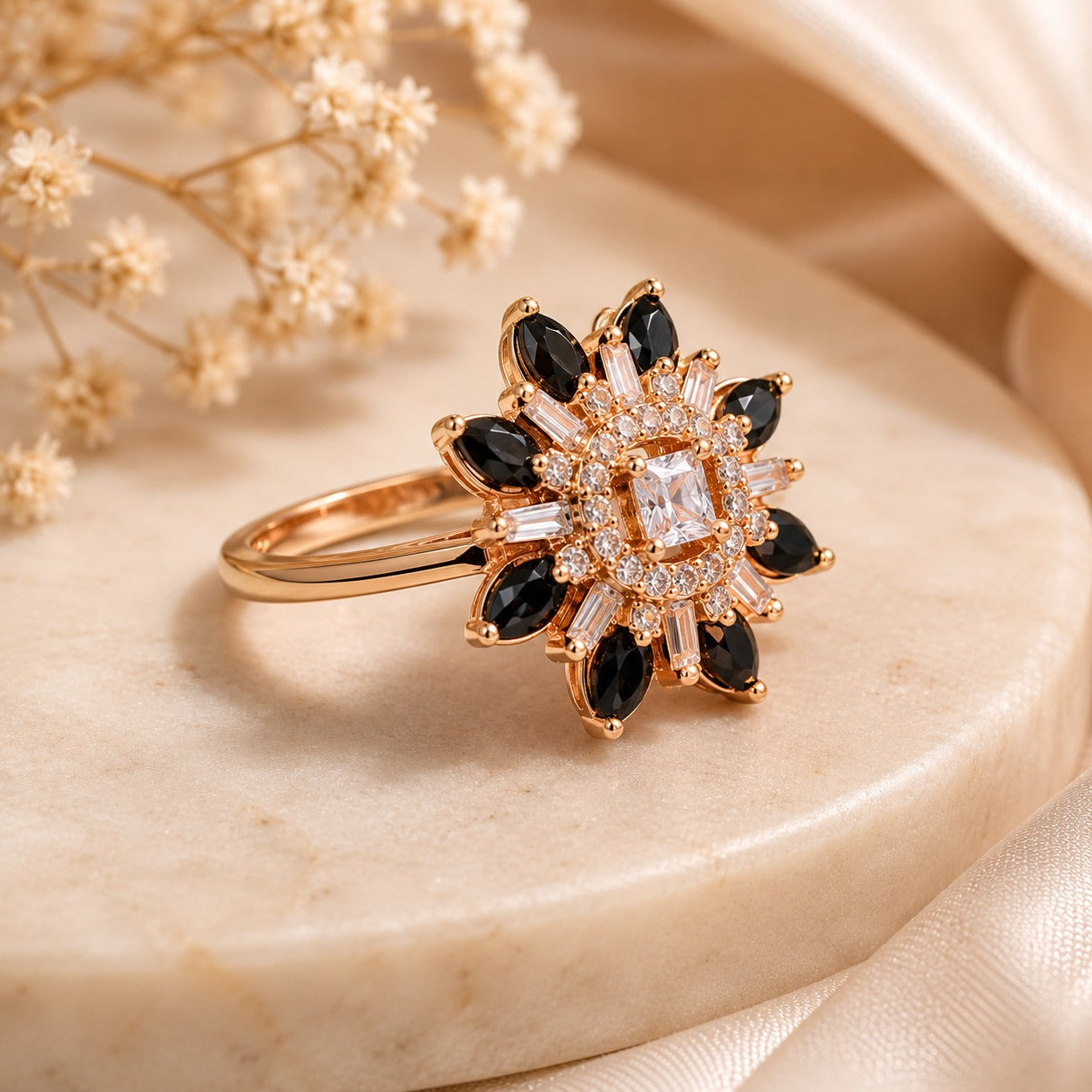 Black & Gold-Tone Adjustable Statement Ring