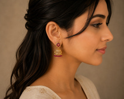 Anti-Tarnish Ruby Bloom Jhumka  LP- 48Hr Delivery