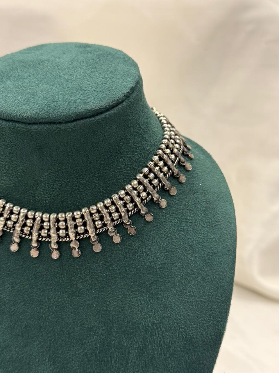 Oxidised 3 Layer Choker Necklace with Beads