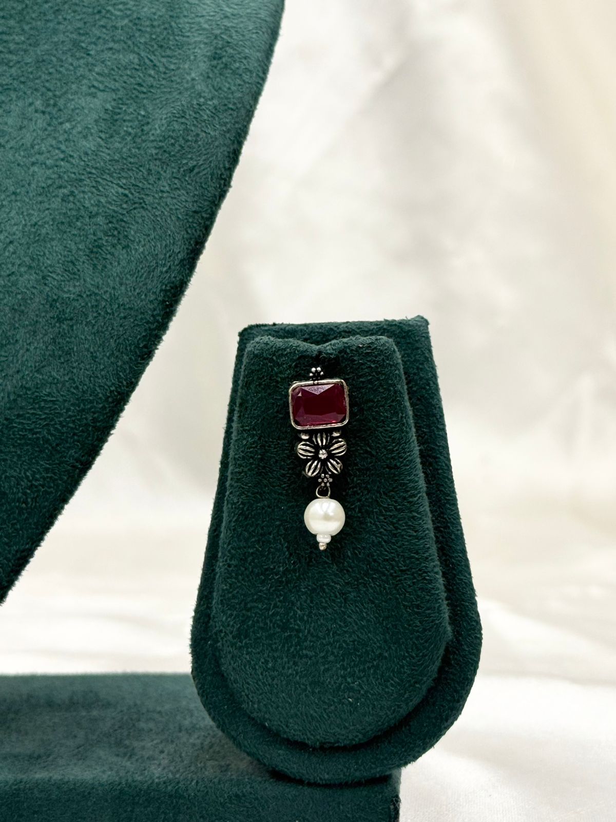 Royal Oxidised Metal Necklace Set with Stone Beads 3PC Set