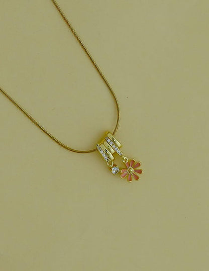 Gold Tone Ad Stone with Flower Pendant Simple Necklace LP- 48Hr Delivery