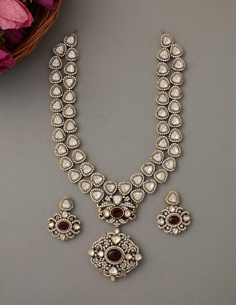 Polki Kundan Ad Stone Pendant Necklace Earrings Jewellery Set