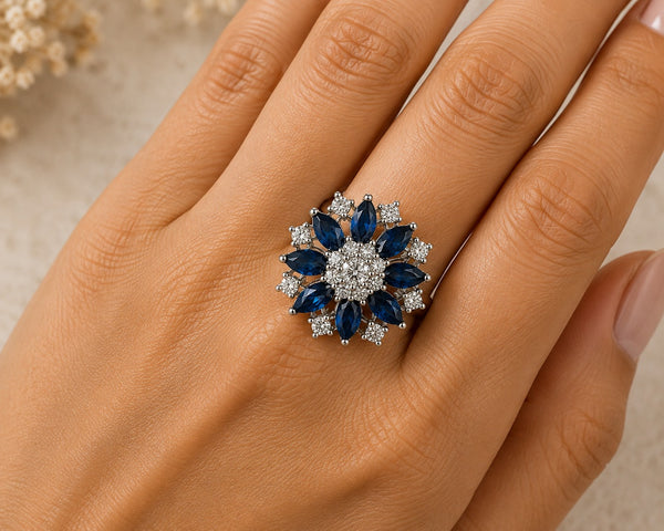Blue Floral Adjustable Statement Ring LP- 48Hr Delivery