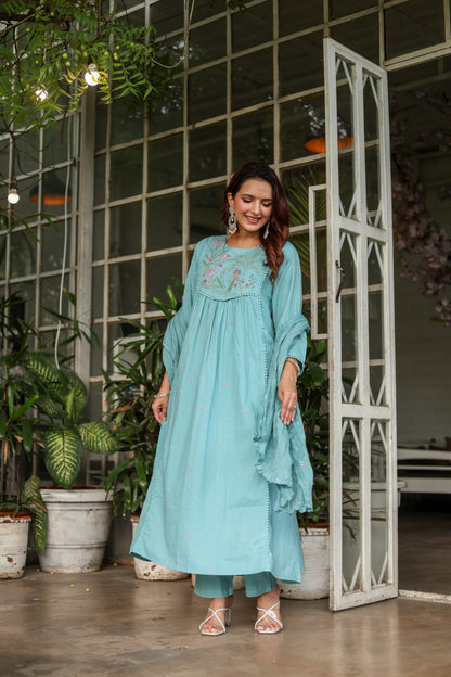 Elegant Teal Cotton Flex Kurta 3-Piece Set