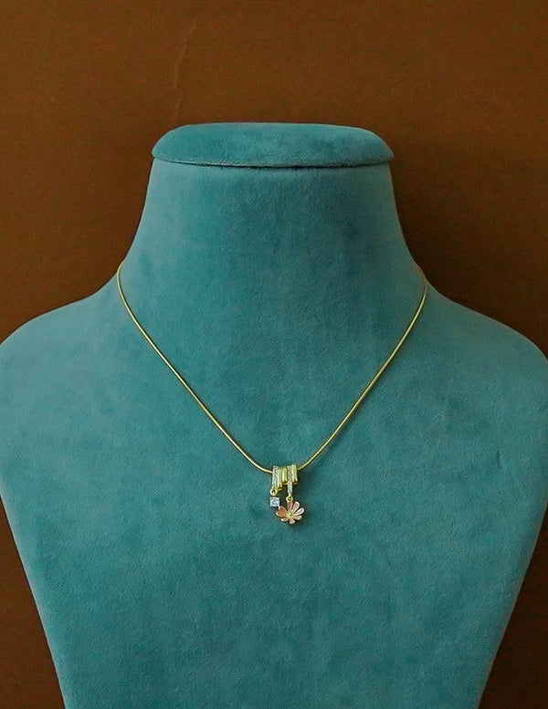 Gold Tone Ad Stone with Flower Pendant Simple Necklace LP- 48Hr Delivery