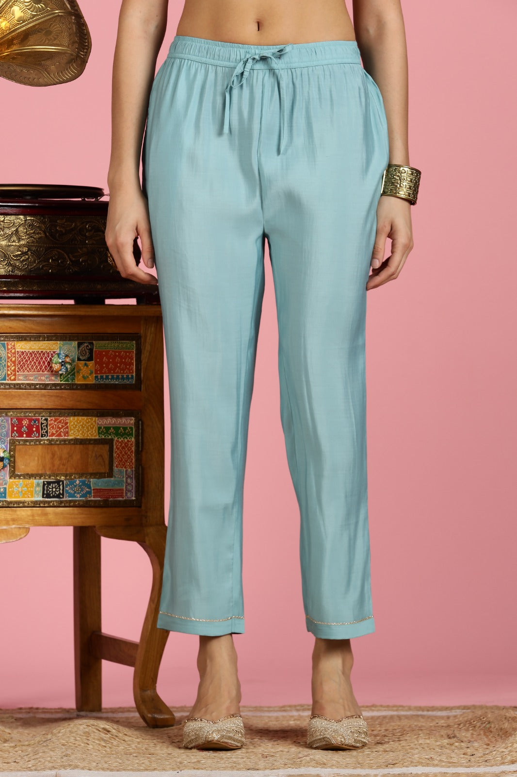 Sky Blue Dori Embroidered 3-Piece Roman Silk Kurta Set LP- 48Hr Delivery