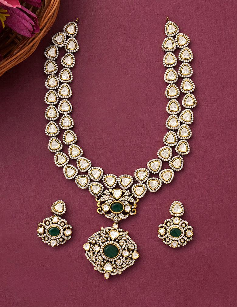 Polki Kundan Ad Stone Pendant Necklace Earrings Jewellery Set