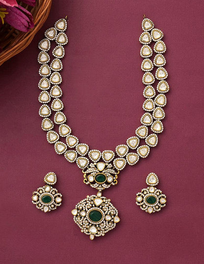 Polki Kundan Ad Stone Pendant Necklace Earrings Jewellery Set