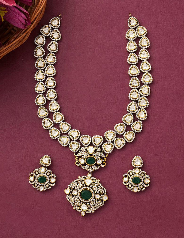 Polki Kundan Ad Stone Pendant Necklace Earrings Jewellery Set