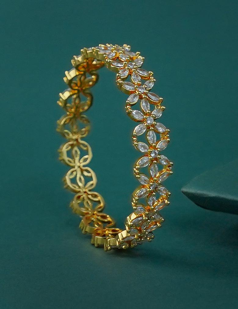 18k Gold Plated AntiTarnish AD stone Flower Bangle