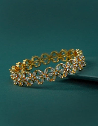 18k Gold Plated AntiTarnish AD stone Flower Bangle