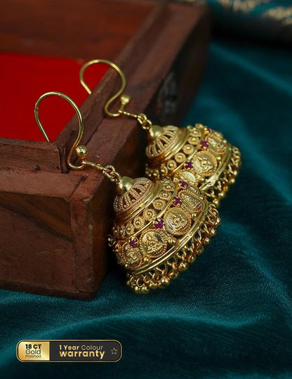 Gold Plated Lakshmi Hook Jhumkas Earrings
