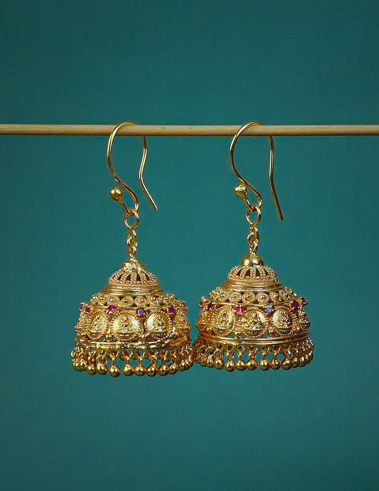 Gold Plated Lakshmi Hook Jhumkas Earrings
