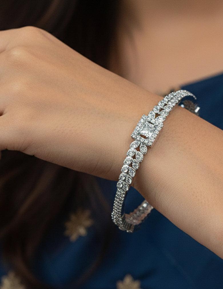Silver Plated AD Stone Bangle