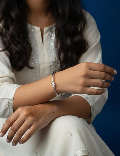 Silver Plated AD Stone Openable Bangle