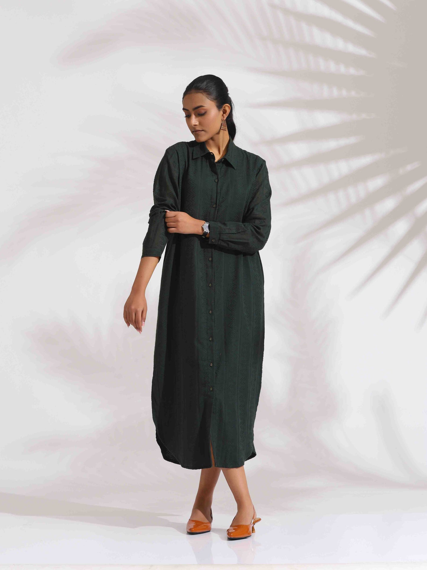 trueBrowns Green Cotton Shirt Dress