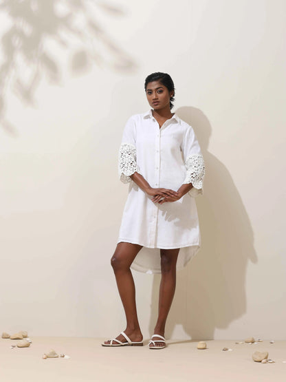 trueBrowns Neroli White Crochet Natural Cotton Short Dress