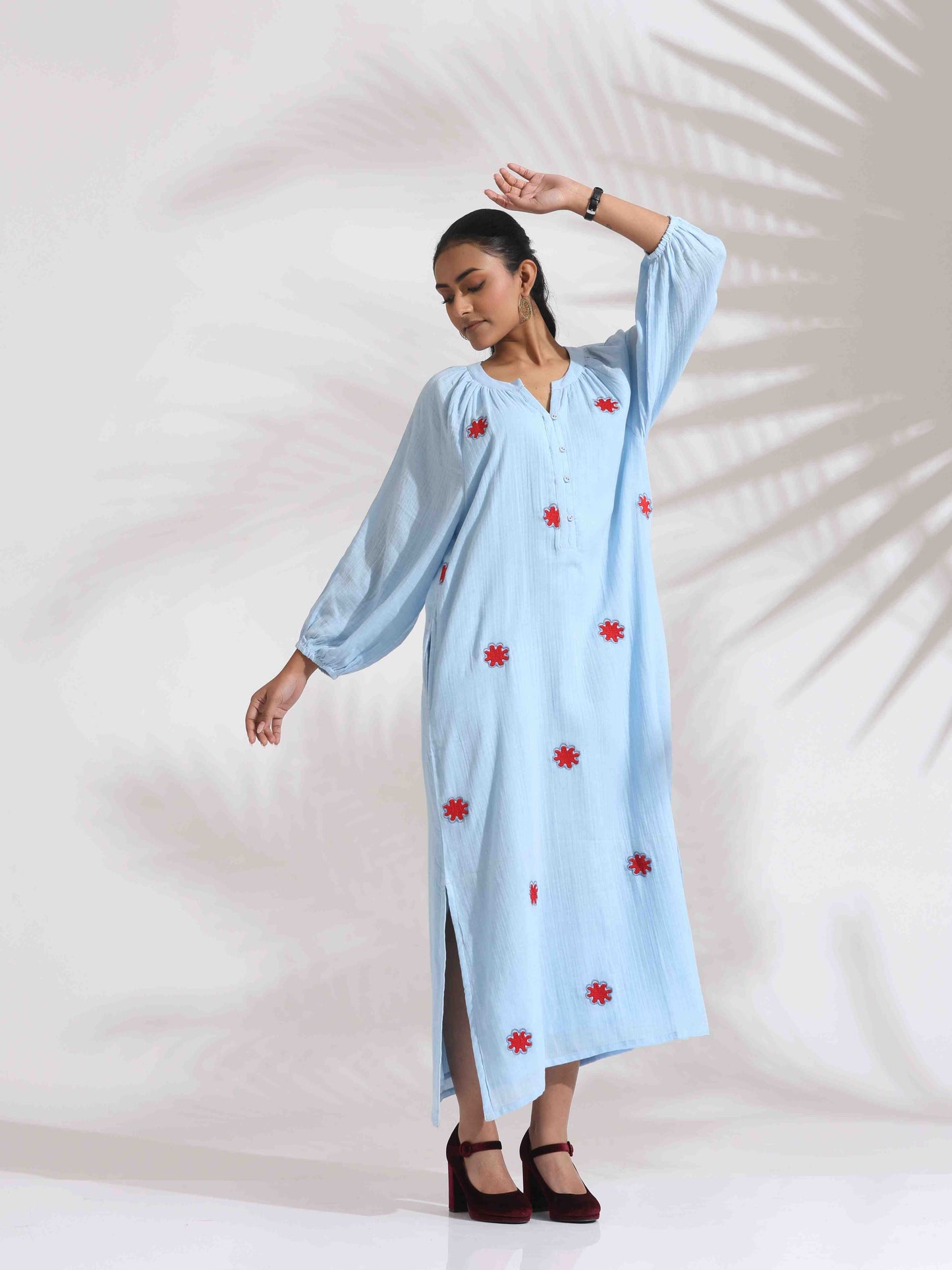 trueBrowns Blue Cotton Embroidered Dress