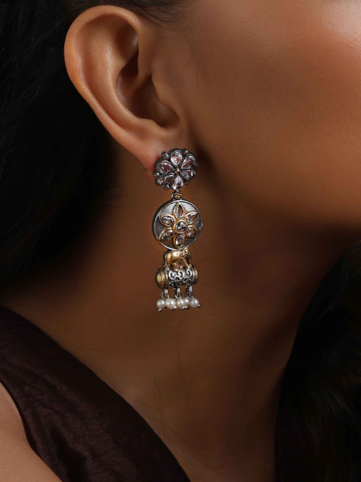 trueBrowns Silver Gold Tone Kundan Earrings