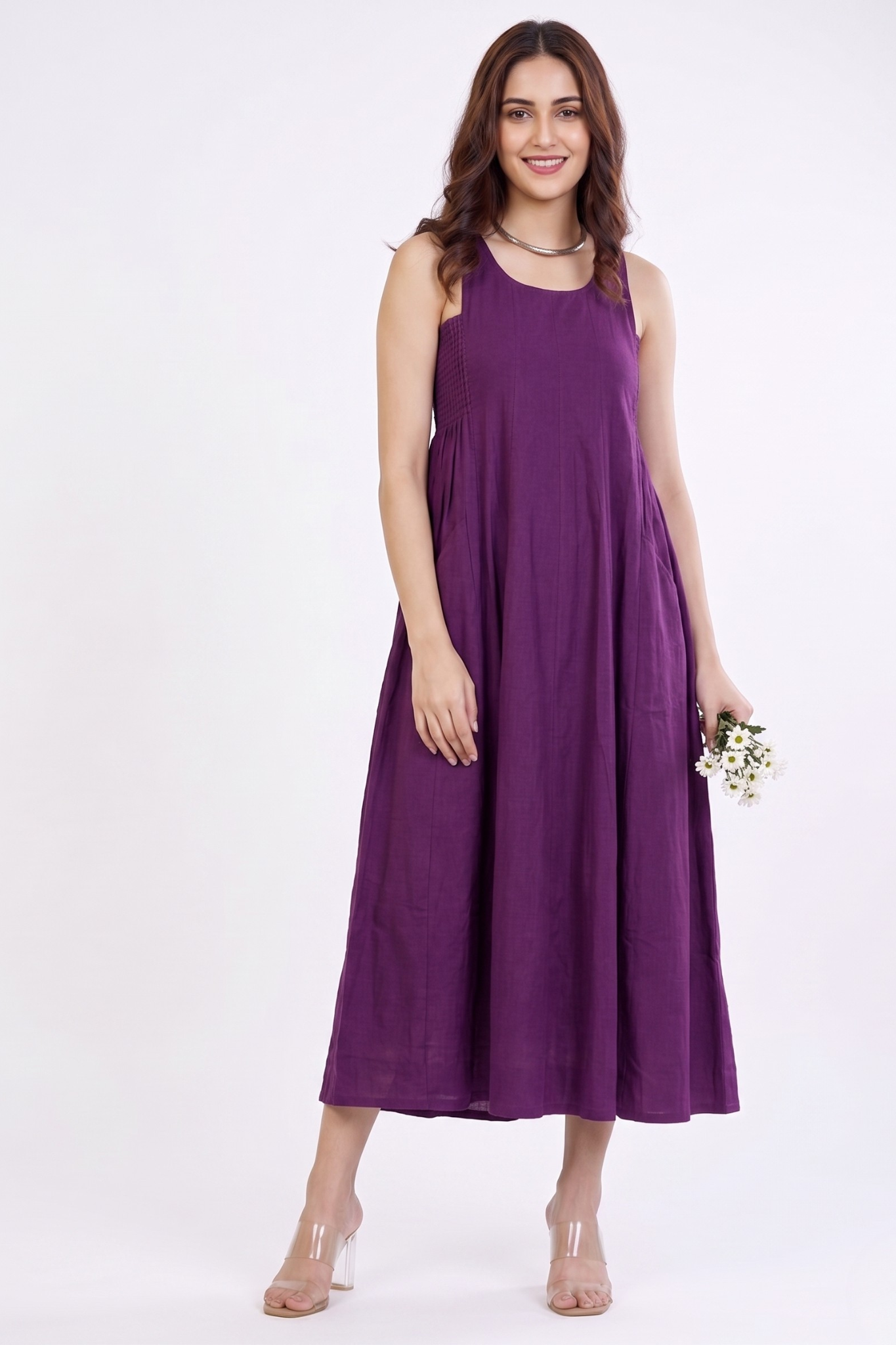Smocked Deep Purple Royale Cotton Sleeveless Dress Mc