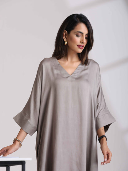 trueBrowns Grey Modal Kimono Kurta Set
