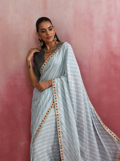 trueBrowns Grey Muslin Silk Ready To Wear Saree