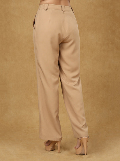 Beige High Waist Pleated Trouser