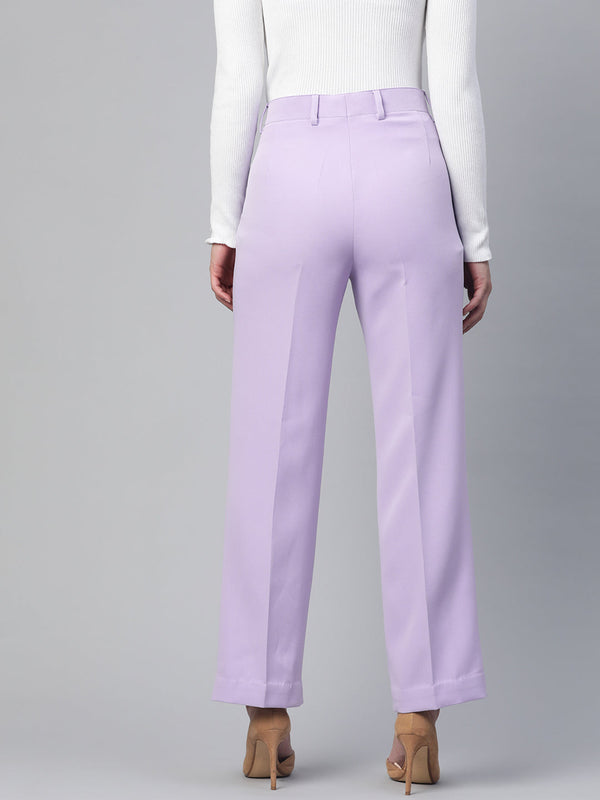 Comfort Fit Stretch Mid Waist Pleated Trouser - Lavender