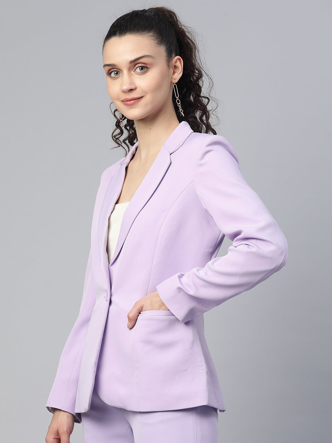 Single Button Light Weight Stretch Blazer - Lavender