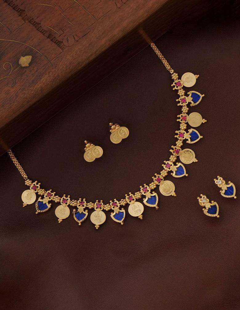 Gold tone palakka coin Necklace Earrings set LP- 48Hr Delivery