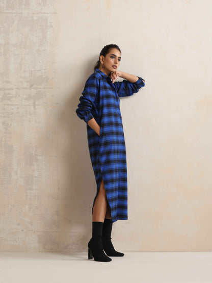 trueBrowns Blue Check Winter Shirt Dress