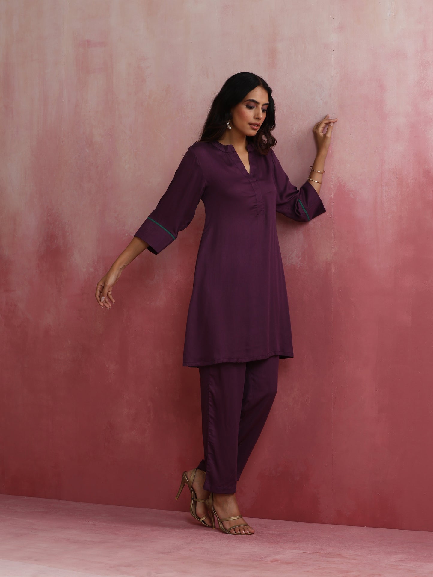 trueBrowns Purple Modal Kurta Co-ord Set