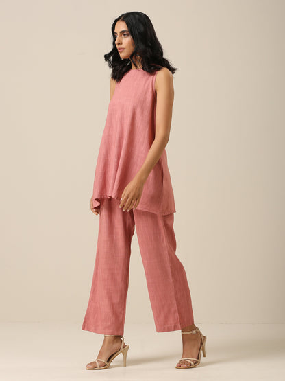 Light Mauve  Slub Textured Sleeveless Short Co-Ord Set