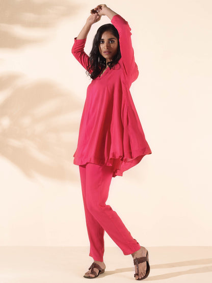 trueBrowns Carrot Viscose Dobby Flared Co-ord Set
