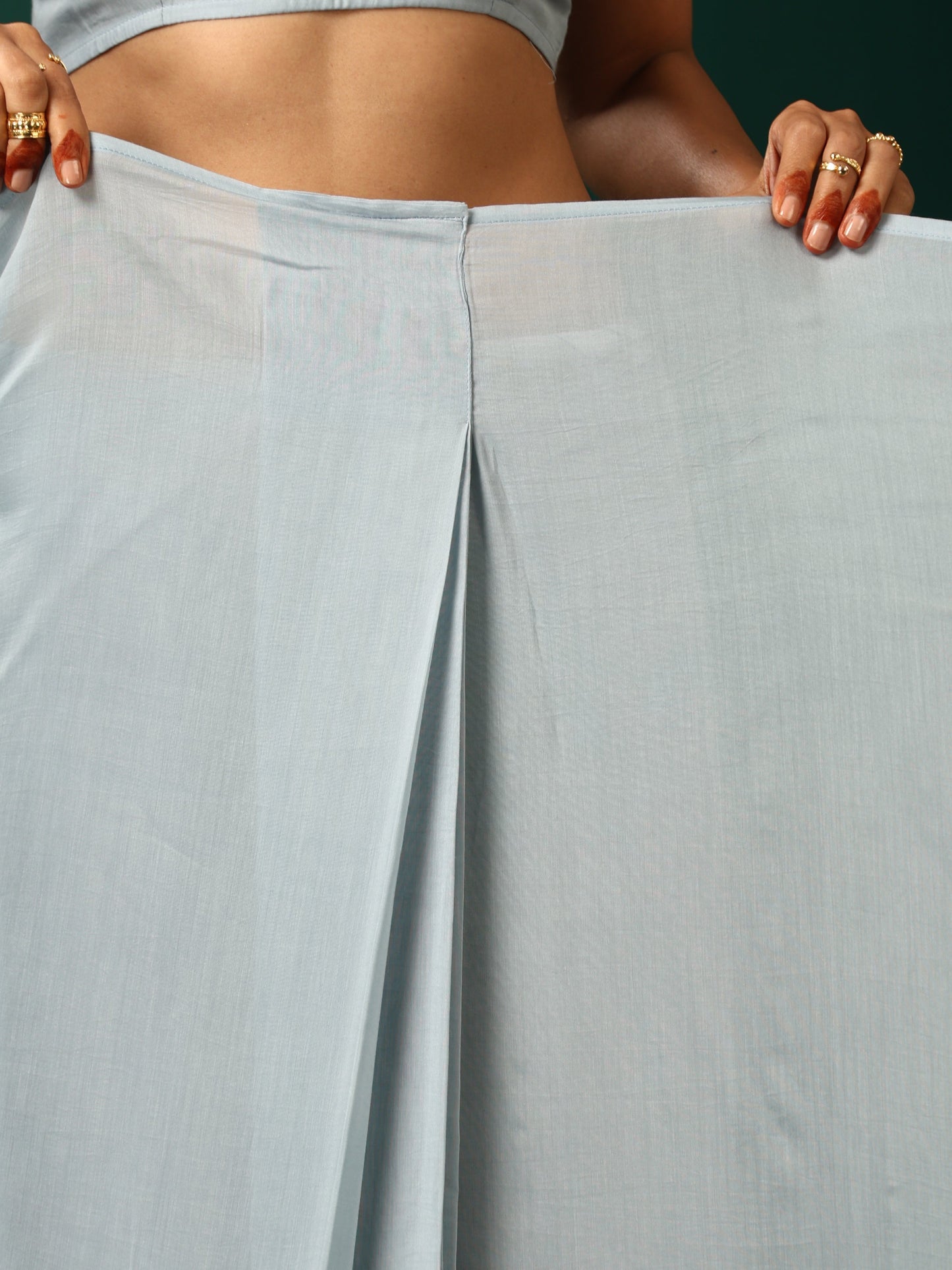 trueBrowns Powder Blue Muslin Silk Pre-Stitched Saree