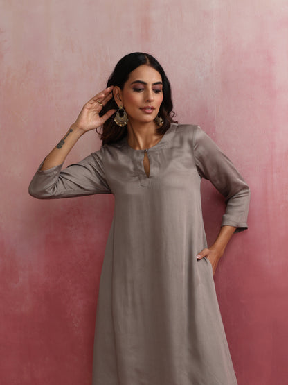 trueBrowns Grey High low Kurta Set