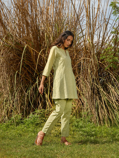 trueBrowns Green Cotton Embroidered Co-ord Set