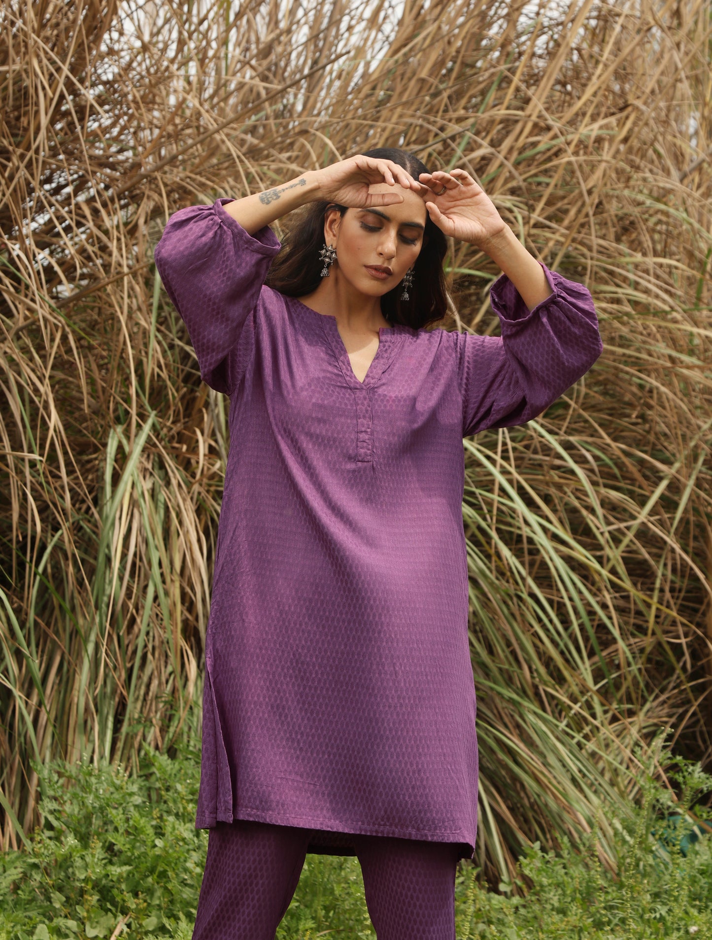 trueBrowns Purple Viscose Dobby Relaxed Co-ord Set