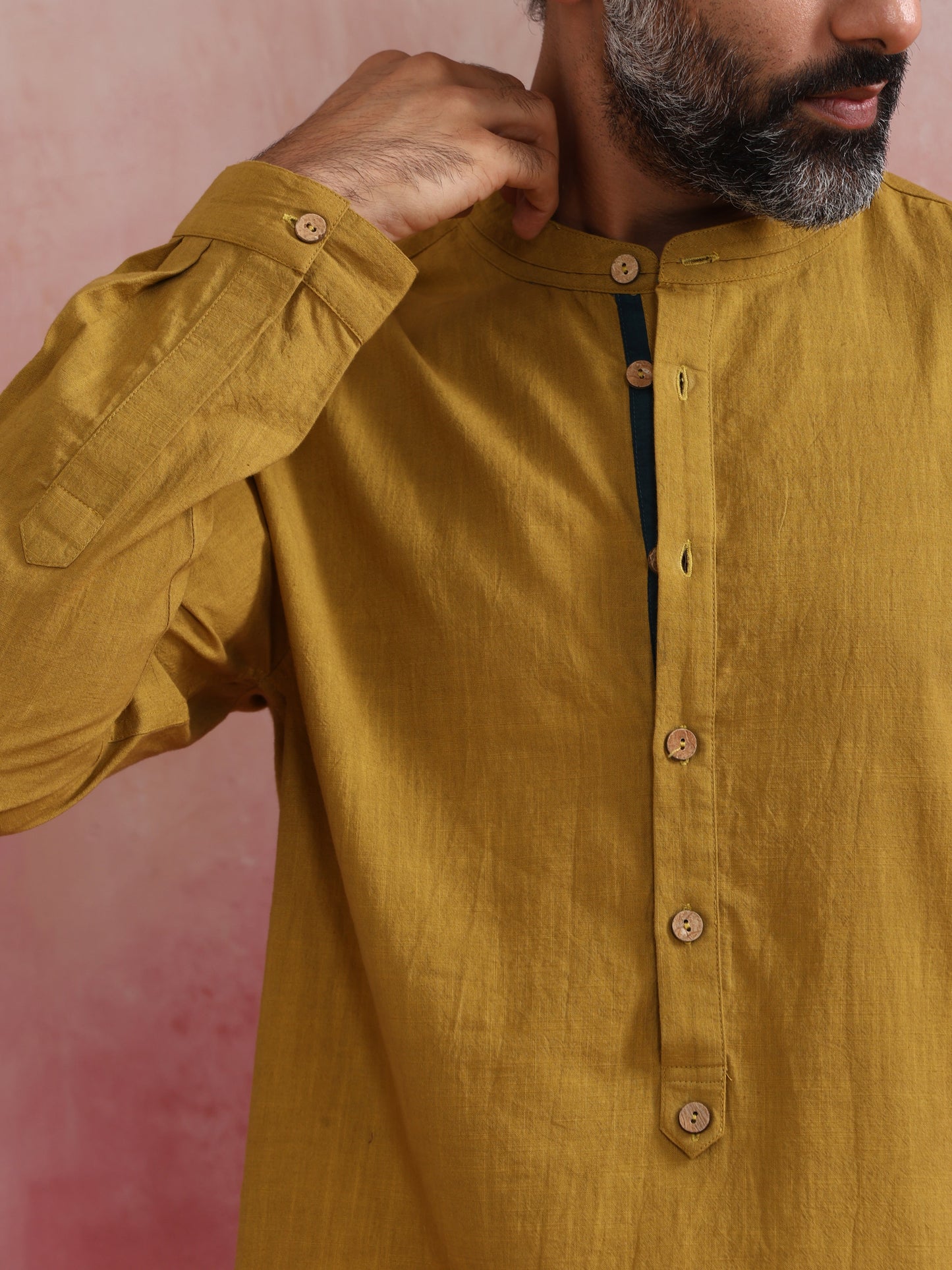 trueBrowns Men's Mustard Short Kurta