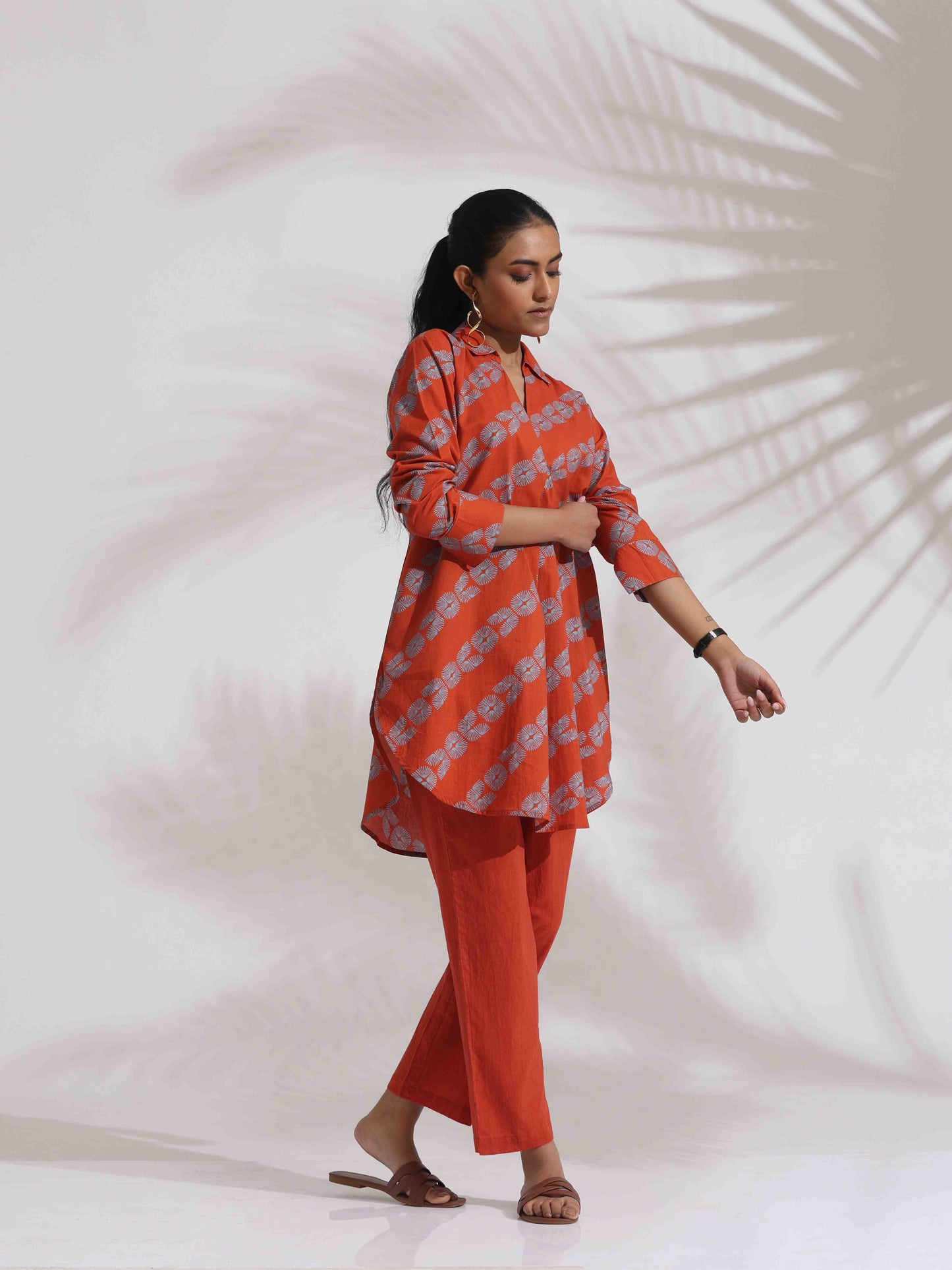 trueBrowns Orange Cotton Print  Co-ord Set
