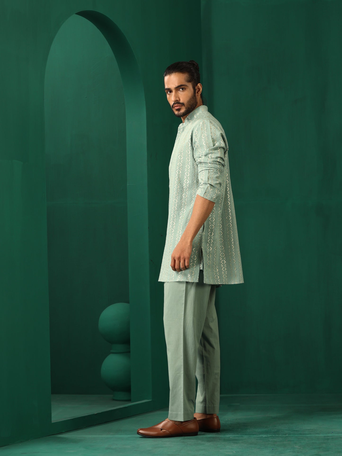 trueBrowns Men's Mint Green Dobby Co-ord Set