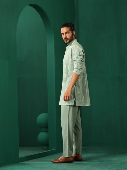 trueBrowns Men's Mint Green Dobby Co-ord Set