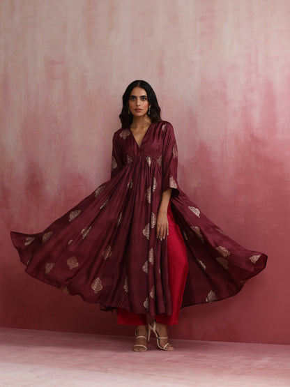 trueBrowns Purple Viscose Silk Kurta Set