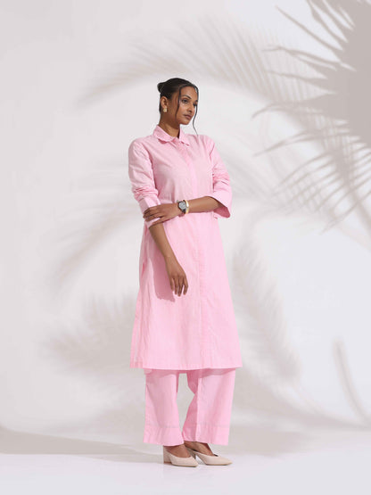 trueBrowns Pink Cotton Embroidered Kurta Set