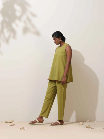 trueBrowns Pear Green Cotton Linen Co-Ord Set