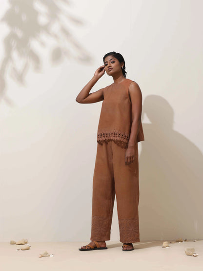 trueBrowns Oudh Brown Embroidered Natural Cotton Co-ord Set