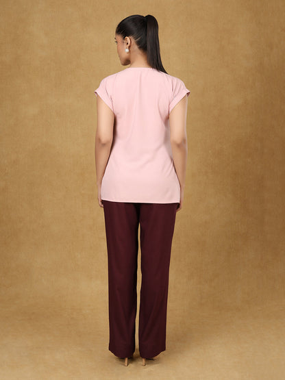 Pink Solid Batwing Sleeve Top