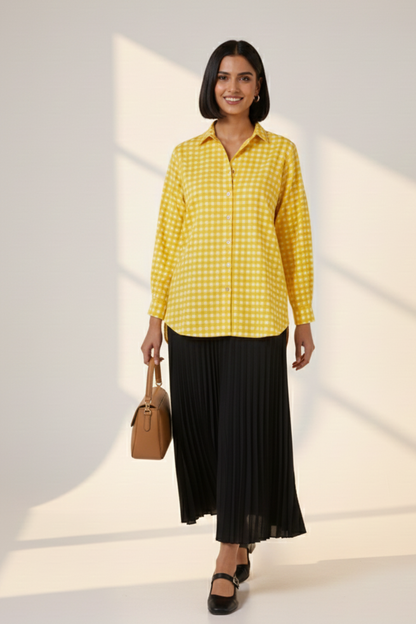 Maati  Sunlit Grid Cotton Button Down Shirt