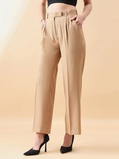 High Waist Straight Trouser - Beige